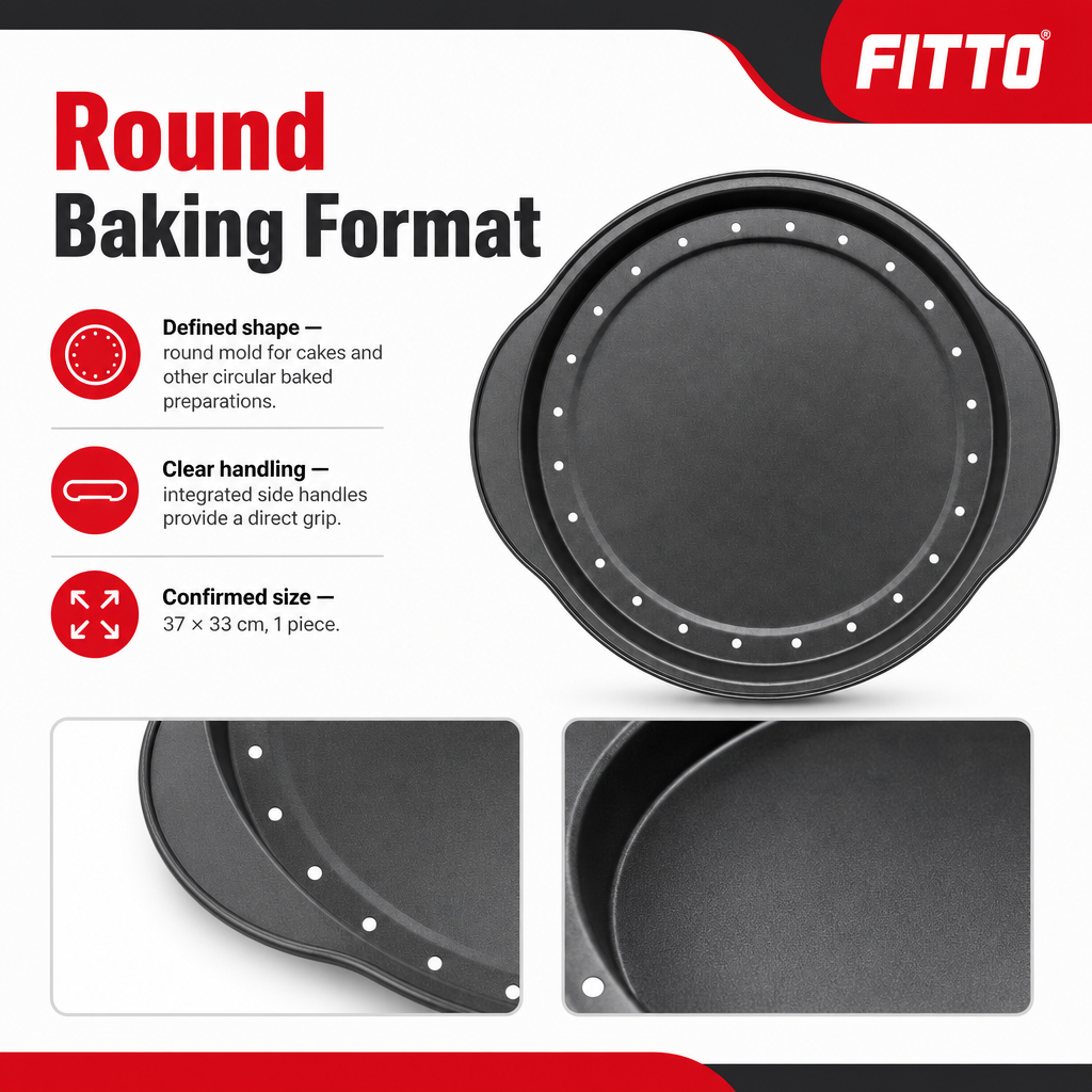 96 Pieces Carbon Steel Non-Stick Round Baking Mold with Side Handles, 37 × 33 cm, Black, 1 Piece