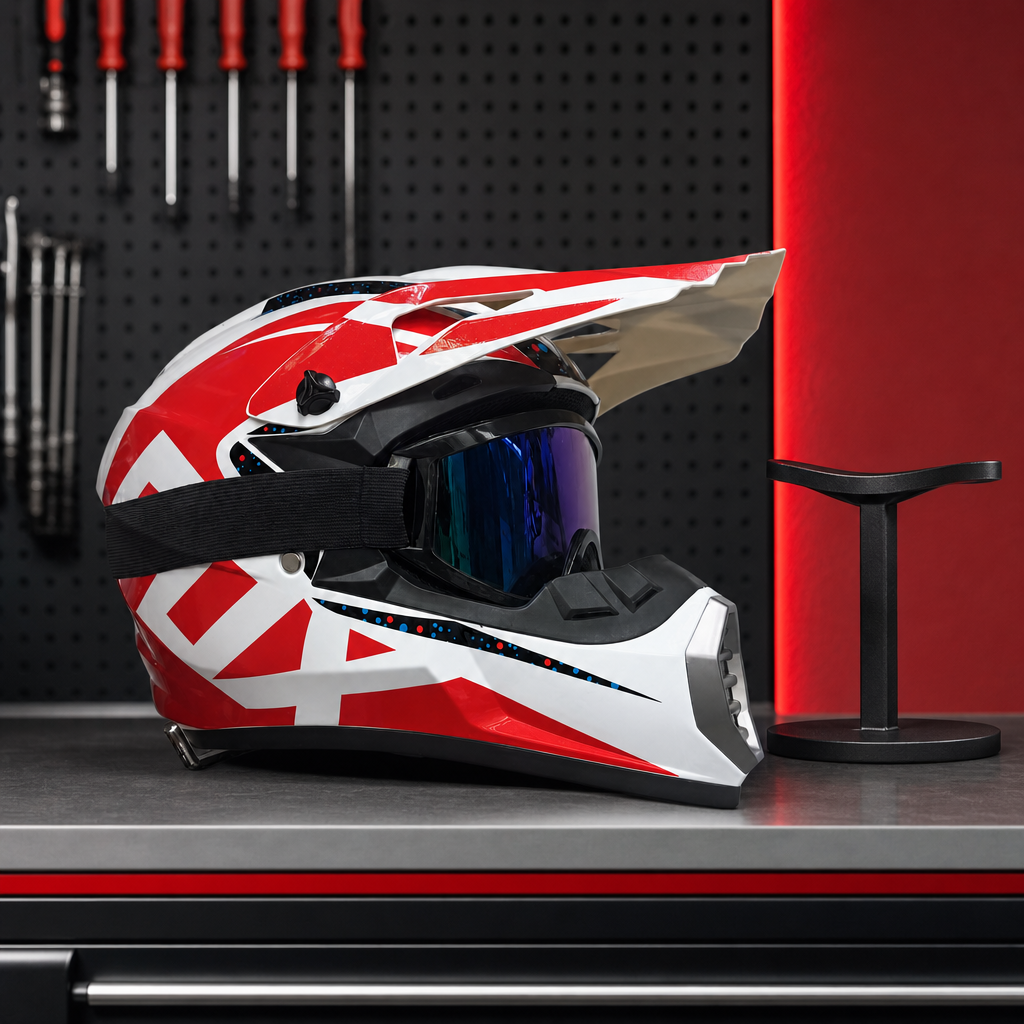 48 Pieces Full-Face Off-Road Motorcycle Helmets with Tinted Goggles, Red and White