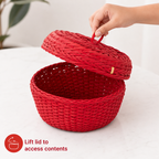96 Pieces Round Woven Storage Box with Lid, Red, 18 x 18 x 12 cm