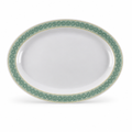 96 Pieces Melamine Wavy Oval Serving Plate, 17 Inch, White with Green and Yellow Pattern