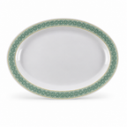 96 Pieces Melamine Wavy Oval Serving Plate, 17 Inch, White with Green and Yellow Pattern
