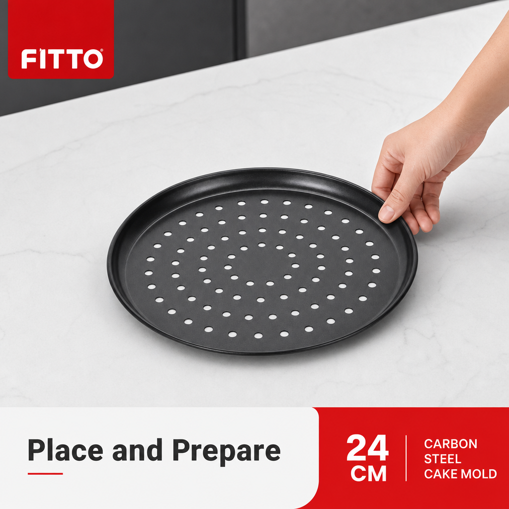 96 Pieces Round Perforated Cake Mold, Carbon Steel Non-Stick Baking Pan, 24 cm, Black, 1 Piece