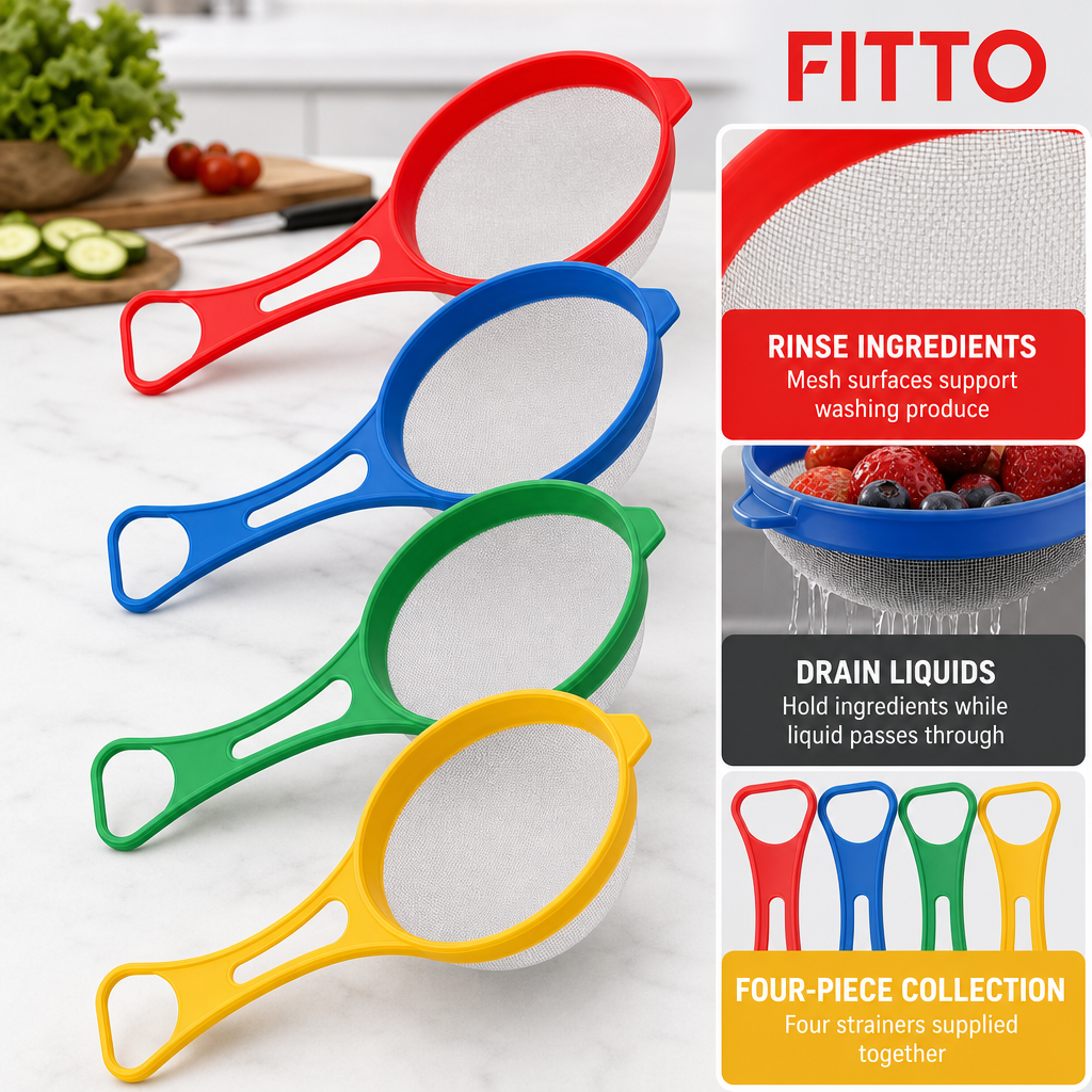 96 Pieces Plastic Mesh Strainer Set, 4-Piece Multicolor Kitchen Sieve Collection for Rinsing and Draining