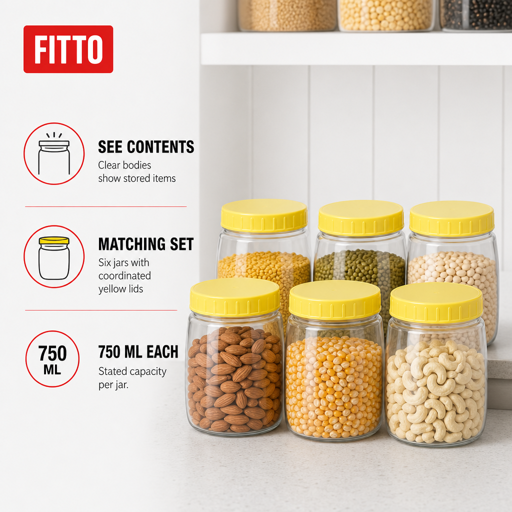 96 Pieces Food Storage Jars with Yellow Lids, 750 ml, Clear Plastic Containers, Pack of 6