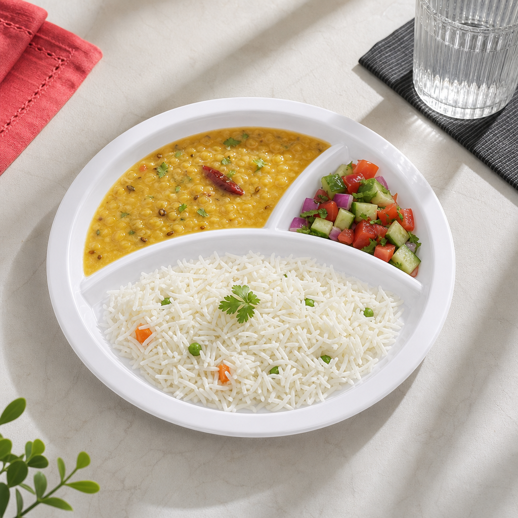 96 Pieces White Round Divided Serving Plate with 3 Compartments, 28 cm, 1 Piece