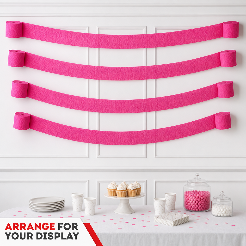 144 Pieces Paper Party Decorations Streamers, Fuchsia, 5 cm x 230 cm, 6 Pieces