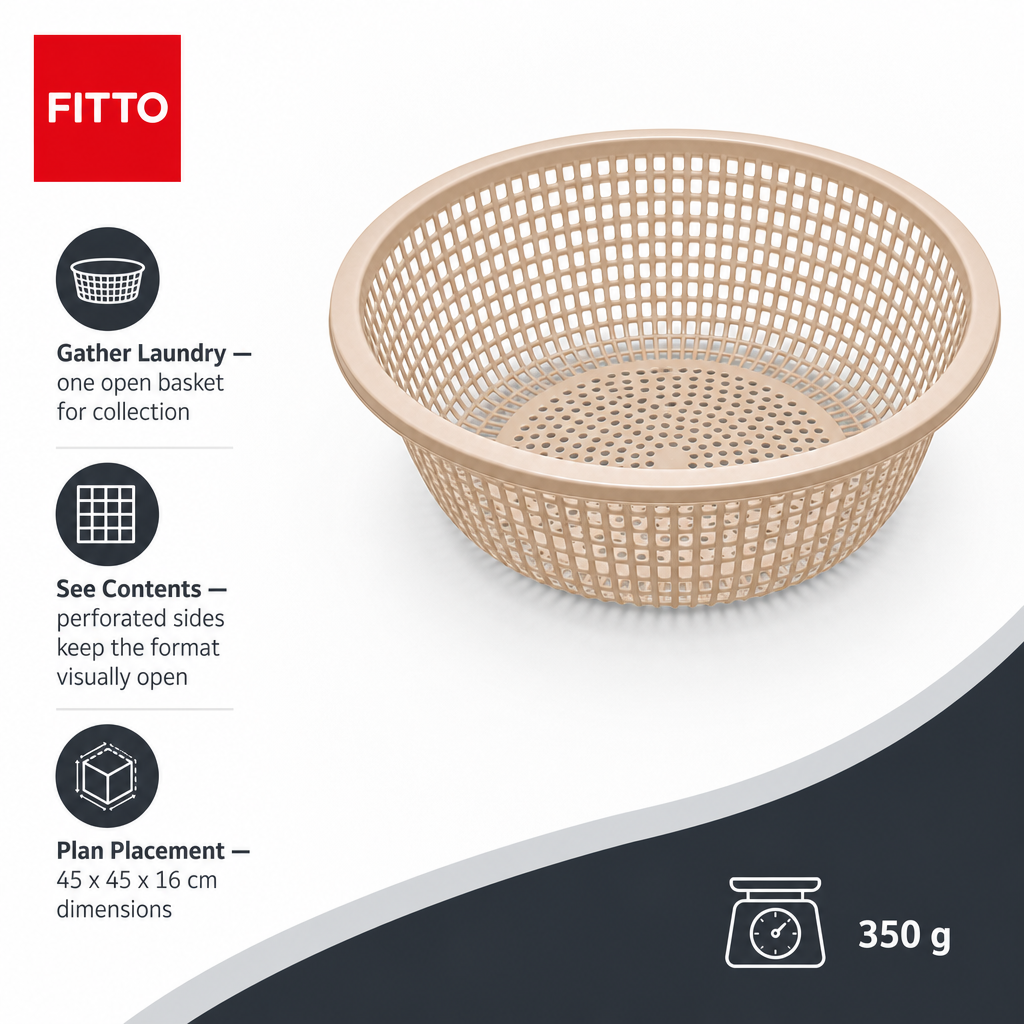 96 Pieces Round Plastic Laundry Basket, Beige, 45 x 45 x 16 cm, 1 Piece