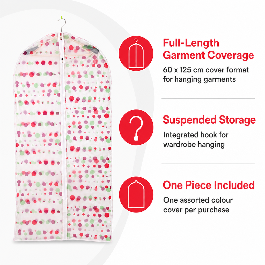 144 Pieces Clothing Protective Cover, Assorted Colour, 60 x 125 cm, 1 Piece