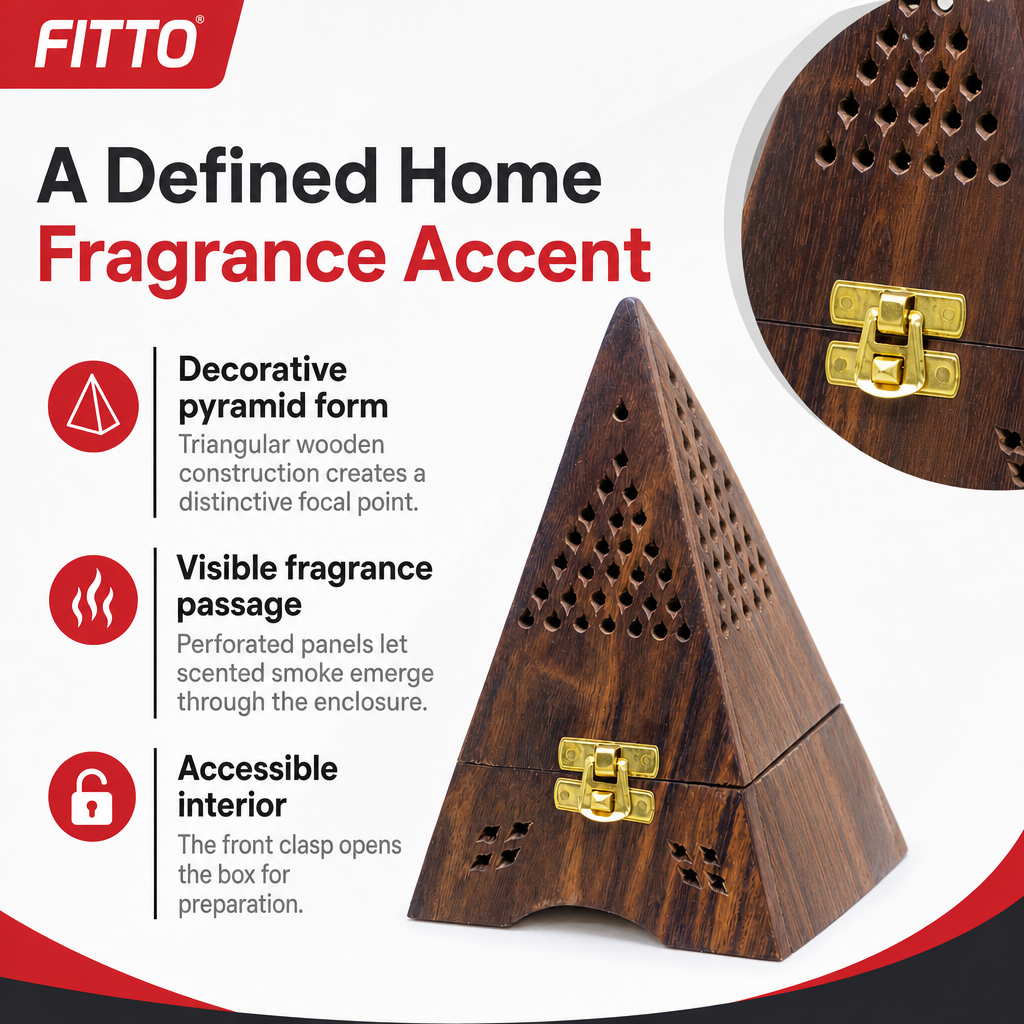 72 Pieces Wooden Pyramid Incense Burner Box, 6.5 Inch, Perforated Decorative Holder