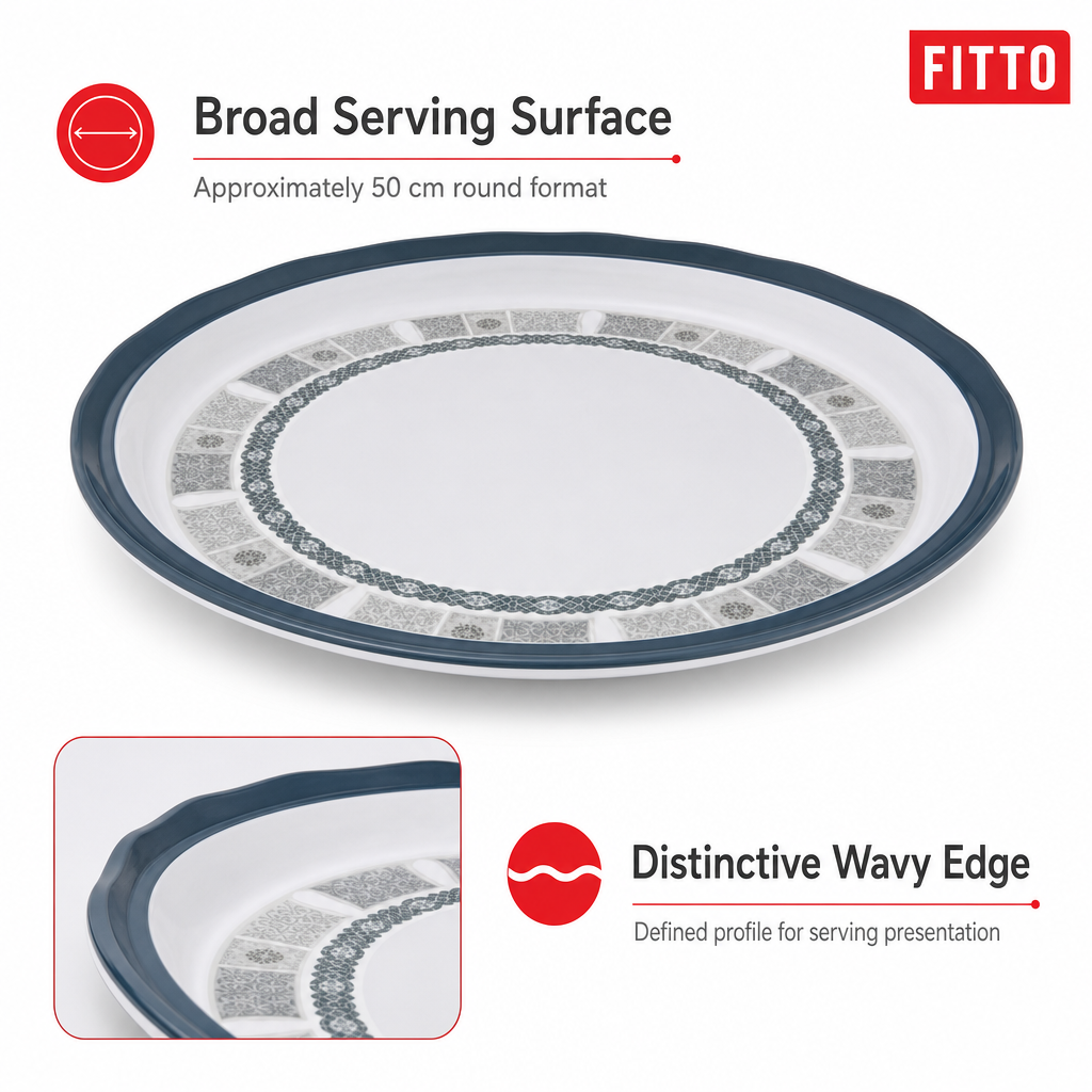 72 Pieces Melamine Round Wavy Serving Trays, 50 cm