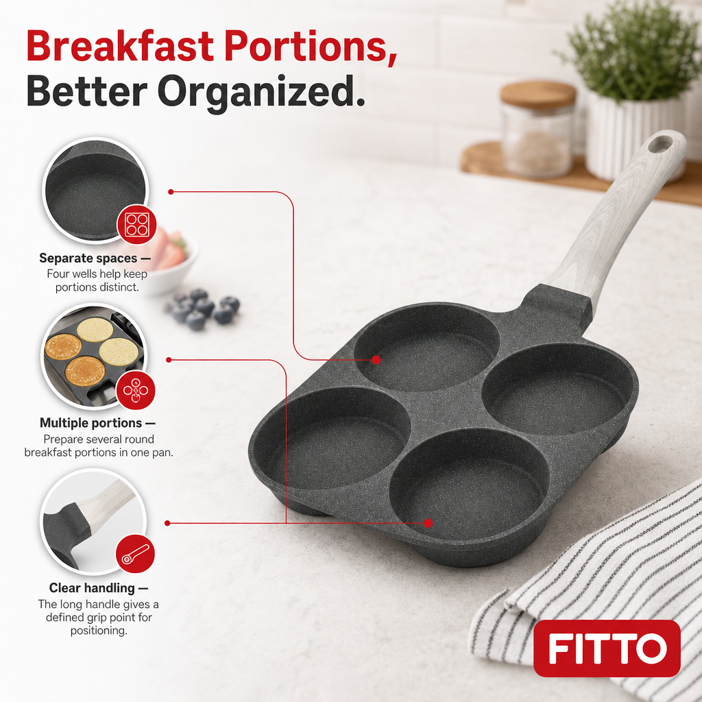 96 Pieces Four-Hole Non-Stick Pancake and Egg Pan with Long Handle, 1 Piece