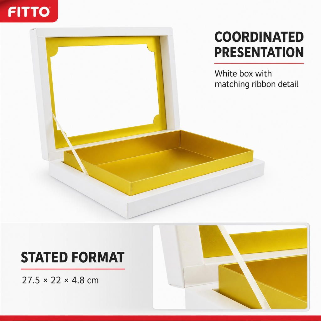 96 Pieces Chocolate Box With Ribbon, White Rectangular Presentation Box, 27.5 × 22 × 4.8 cm, 1 Piece
