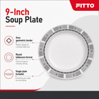 120 Pieces Soup Plate, 9 Inch, Grey With Geometric Border, Round Tablewares Dish