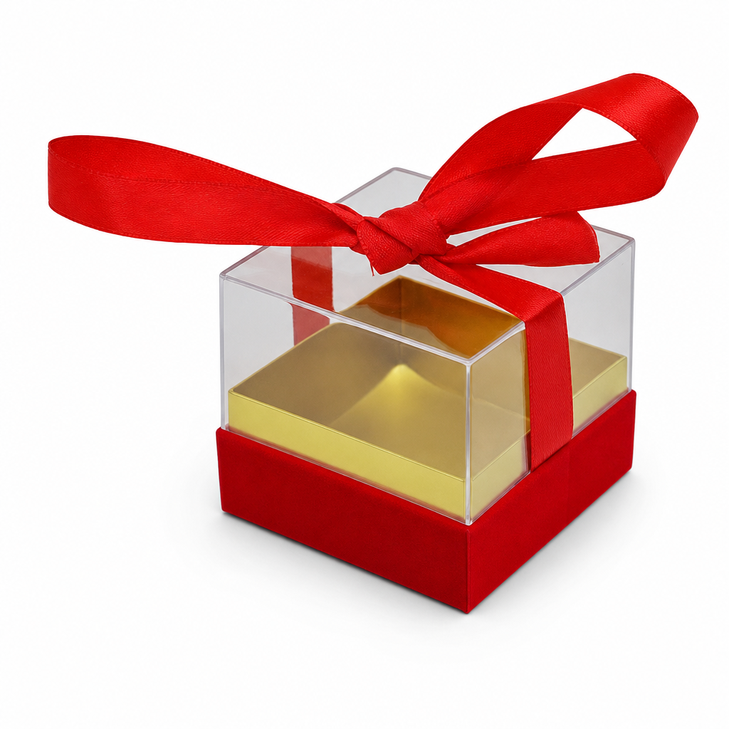 120 Pieces Acrylic Box with Ribbon, Red Square Presentation Container, 9.5 × 9.5 × 9 cm, 1 Piece