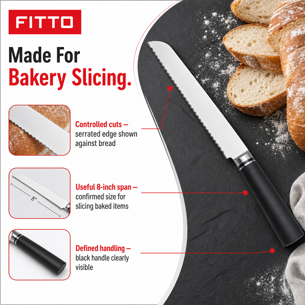 72 Pieces Bread Knife, 8 Inch Serrated Blade with Black Handle