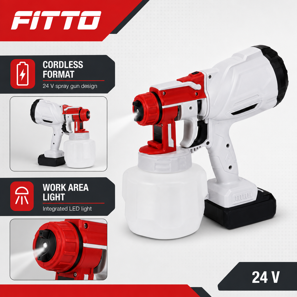 48 Pieces Cordless Paint Sprayers, 24 V Spray Gun with LED Light and Container, Red and White, 1 Unit
