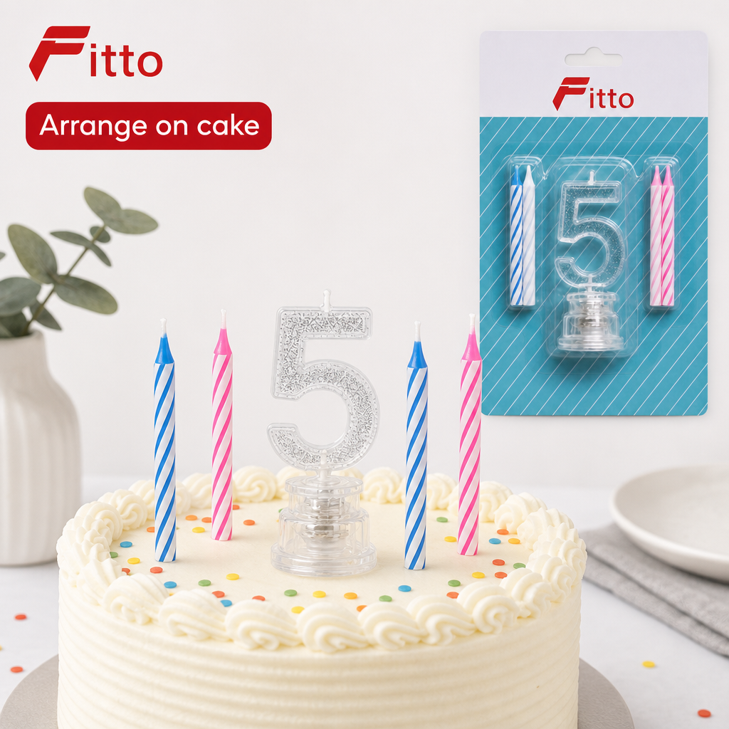 144 Pieces LED Birthday Number 5 Candle Set with Four Candles, 9 cm