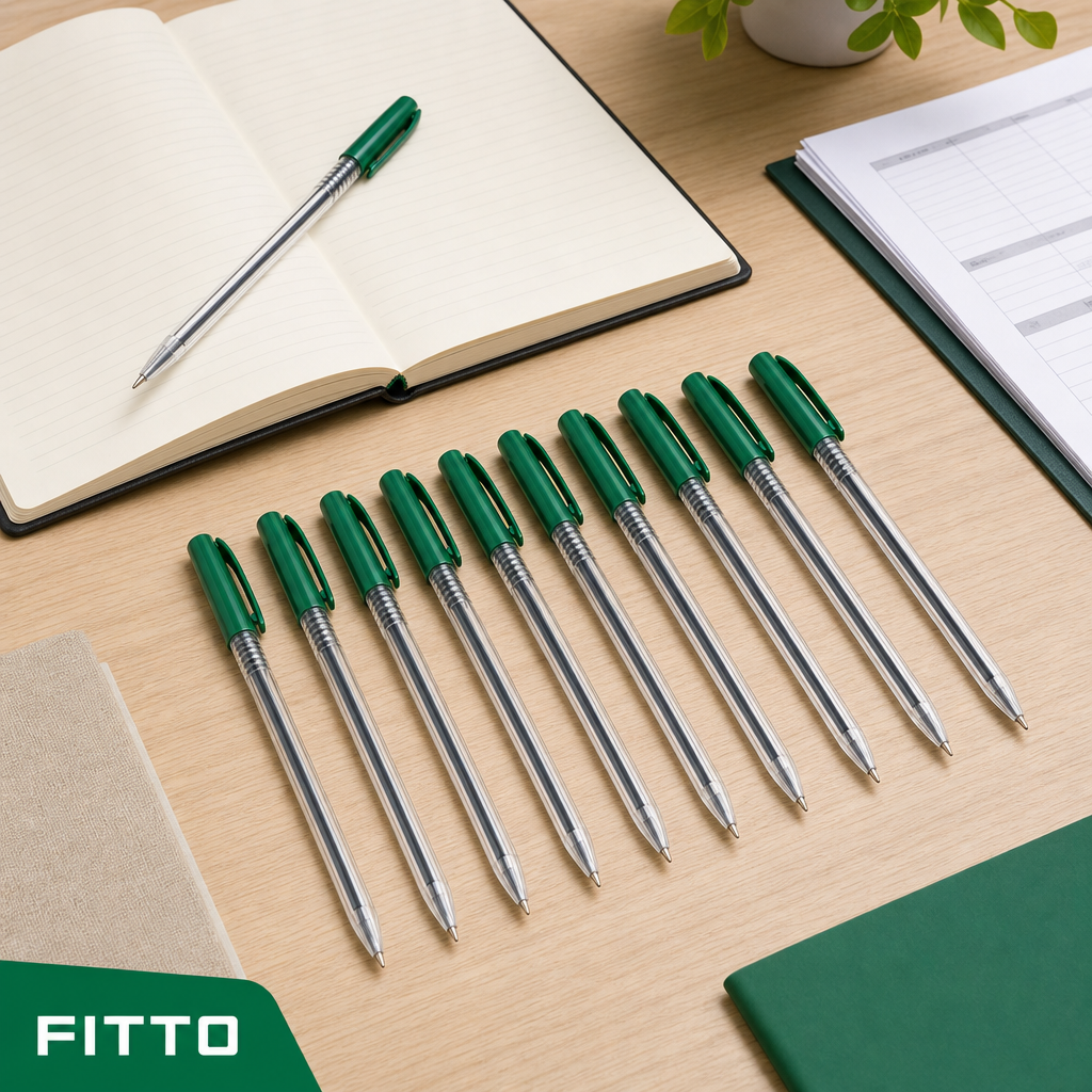 144 Pieces 77 Ball Pens, Green Ink, 10 Pack