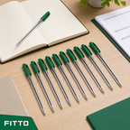 144 Pieces 77 Ball Pens, Green Ink, 10 Pack