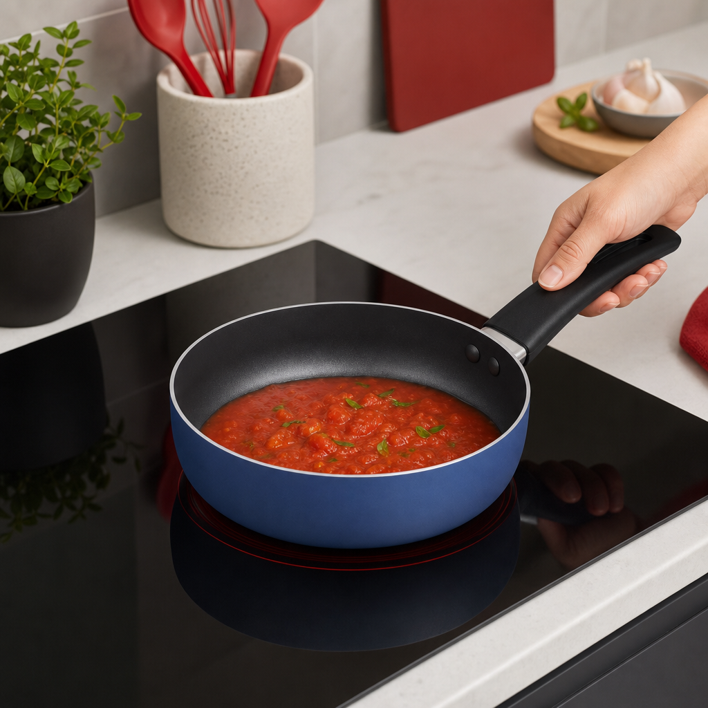 72 Pieces Sauce Pan 20 cm Non-Stick Aluminum, Blue Exterior with Black Interior, Single Cooking Pot