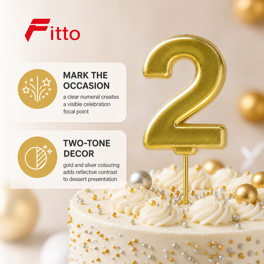 240 Pieces Number 2 Cake Candle, Gold And Silver Metallic-Look Celebration Decoration, Single Piece, 15 x 8 x 2 cm