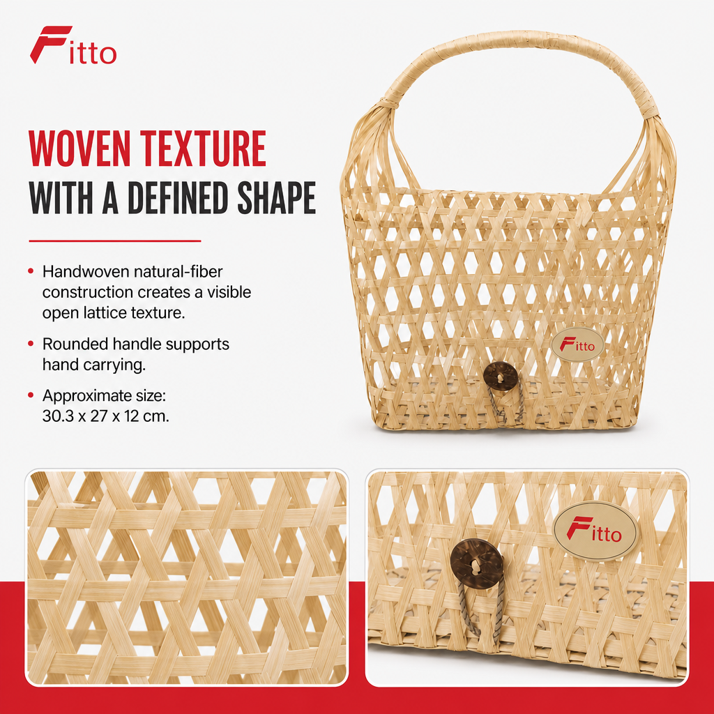 96 Pieces Handbags Natural Fiber Basket with Round Handle Beige 30.3 x 27 x 12 cm