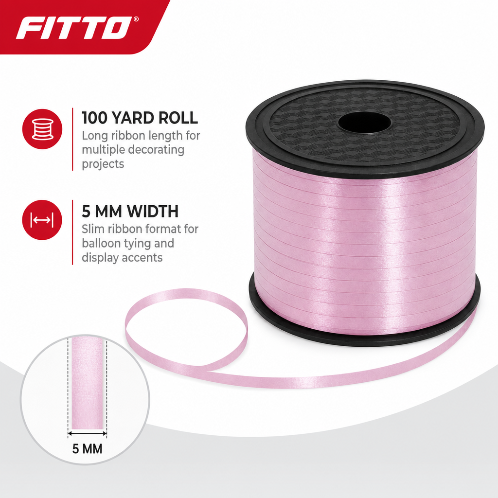 144 Pieces Pink Balloon Ribbon Roll, 5 mm x 100 yd, Party Decorations Spool for Balloon Tying and Celebration Displays