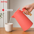 72 Pieces Plastic Vacuum Flask with Glass Refill, 1 Litre, Coral with Wood-Effect Handle