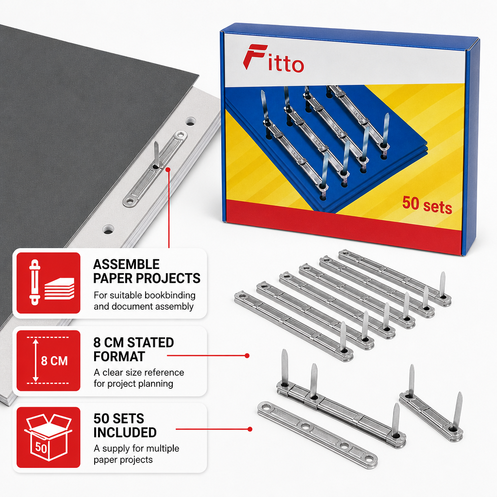 144 Pieces 8 cm Metal Bookbinding Fastener Sets, 50 Sets, Silver