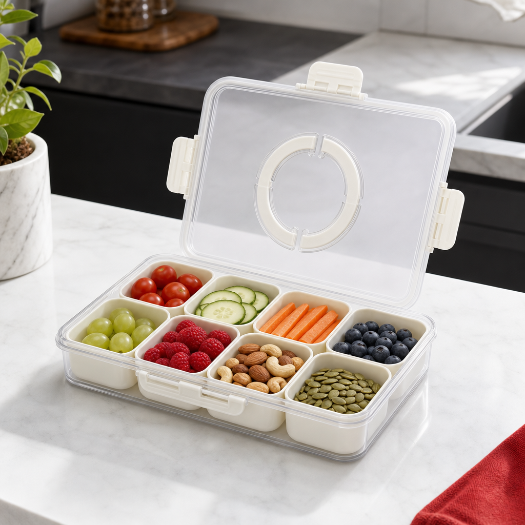 96 Pieces Clear 8-Compartment Food Storage Box with Locking Lid, 29 × 21 × 6.5 cm