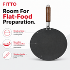 72 Pieces Non-Stick Tawa Pan with Wooden Handle, 14 Inch Round Black Griddle