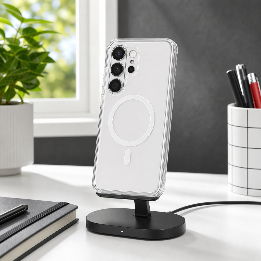 96 Pieces Crystal Clear Magnetic Phone Cases with Ring for Wireless Charging and Raised Camera Protection
