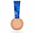 144 Pieces Laurel Frame Sports Medal with Blue Ribbon, Bronze, 10 x 8 x 1 cm