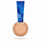 144 Pieces Laurel Frame Sports Medal with Blue Ribbon, Bronze, 10 x 8 x 1 cm