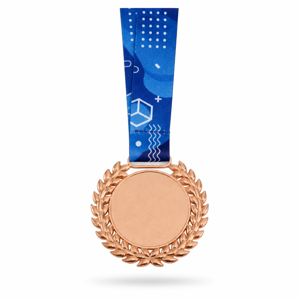 144 Pieces Laurel Frame Sports Medal with Blue Ribbon, Bronze, 10 x 8 x 1 cm