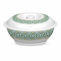 96 Pieces Lidded Serving Bowl, 8 Inch, White With Green Geometric Design