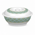 96 Pieces Lidded Serving Bowl, 8 Inch, White With Green Geometric Design