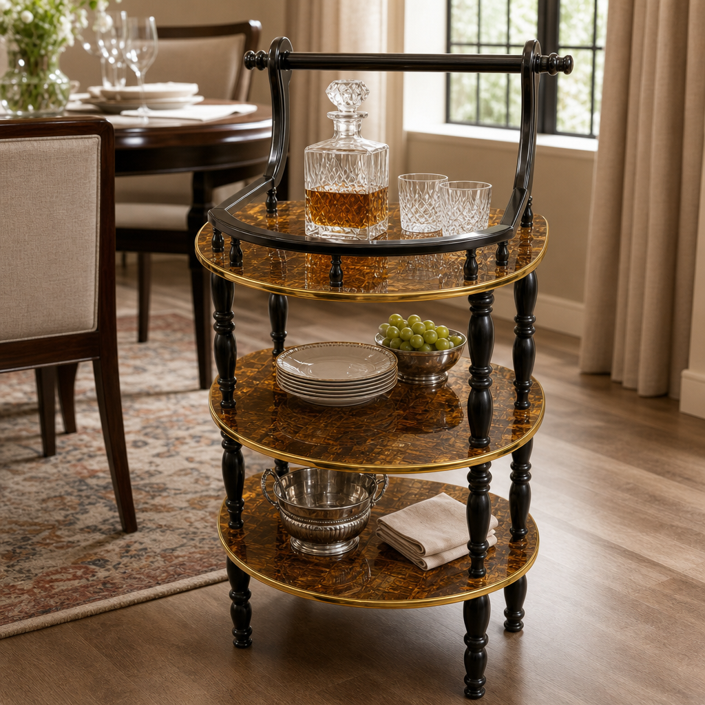 48 Pieces Three-Tier Round Serving Trolleys with Metal Frame, Amber, 48 x 48 x 82 cm