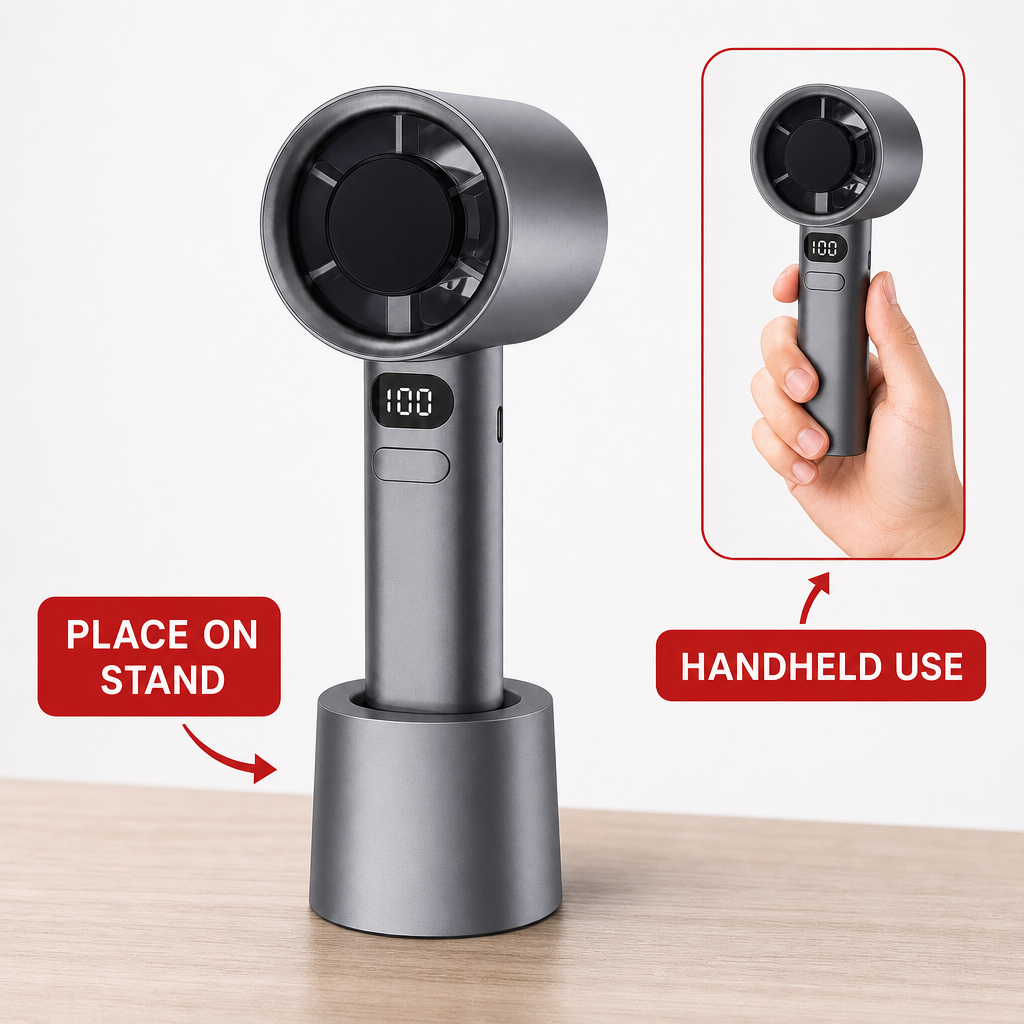 96 Pieces Portable Handheld Fan with Digital Display and Desk Stand, Compact Personal Airflow Device