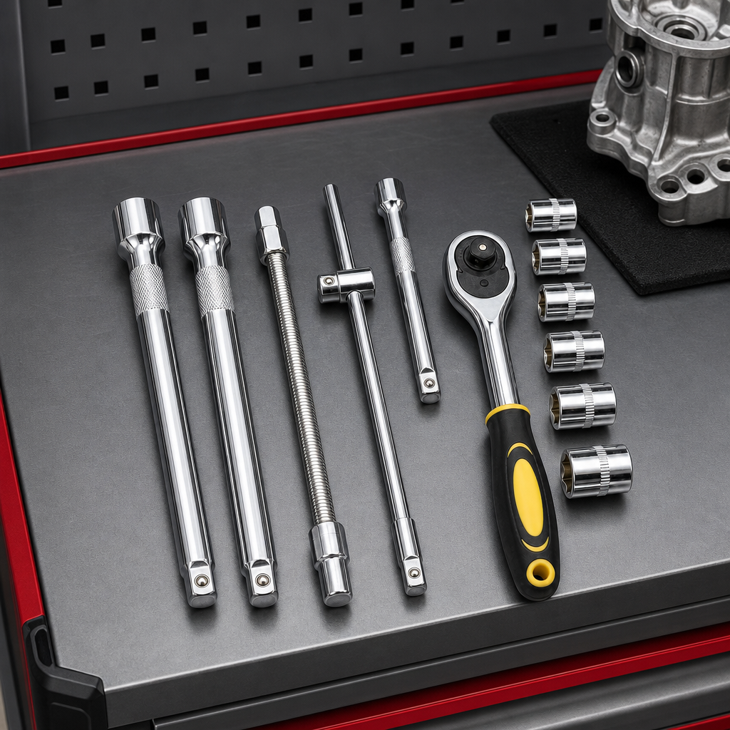 96 Pieces Ratchet Socket Extension Tool Set, 6 Piece, 20 cm, Black Yellow Silver, Hand Tool Kit