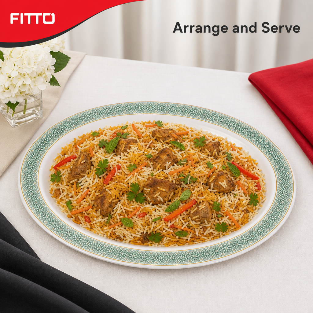 96 Pieces Melamine Wavy Oval Serving Plate, 17 Inch, White with Green and Yellow Pattern