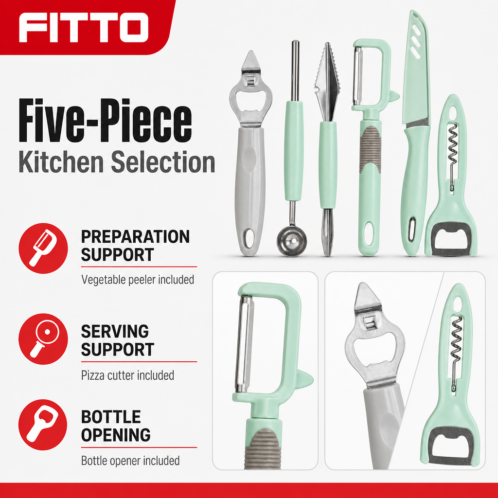 120 Pieces 5-Piece Kitchen Tool Set, Mint and Black Utensils with Vegetable Peeler, Pizza Cutter and Bottle Opener