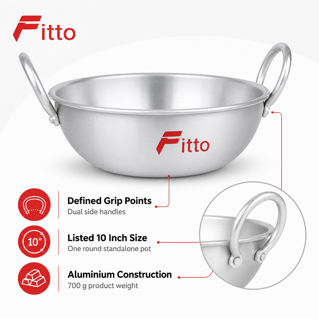 96 Pieces Aluminium Handi Cooking Pot with Dual Side Handles, 10 Inch Round Cookwares
