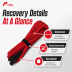48 Pieces Kinetic Vehicle Recovery Tow Rope, 6 m, 8.2 Ton, 30% Elasticity, Red