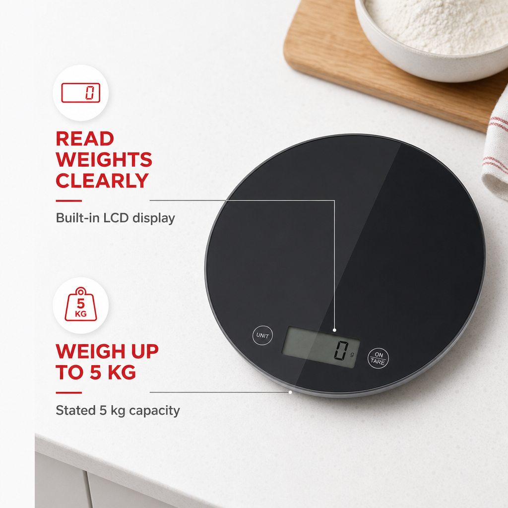 96 Pieces Digital Kitchen Scales with LCD Display, 5 kg Capacity, Black, 1 Piece