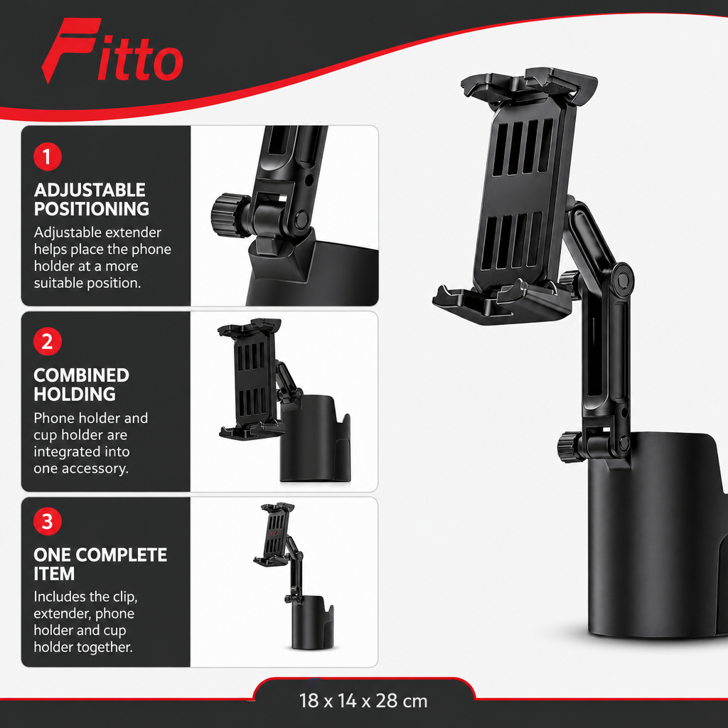 72 Pieces 2-in-1 Car Cup and Phone Holder with Strong Clip Mount and Adjustable Extender, Black