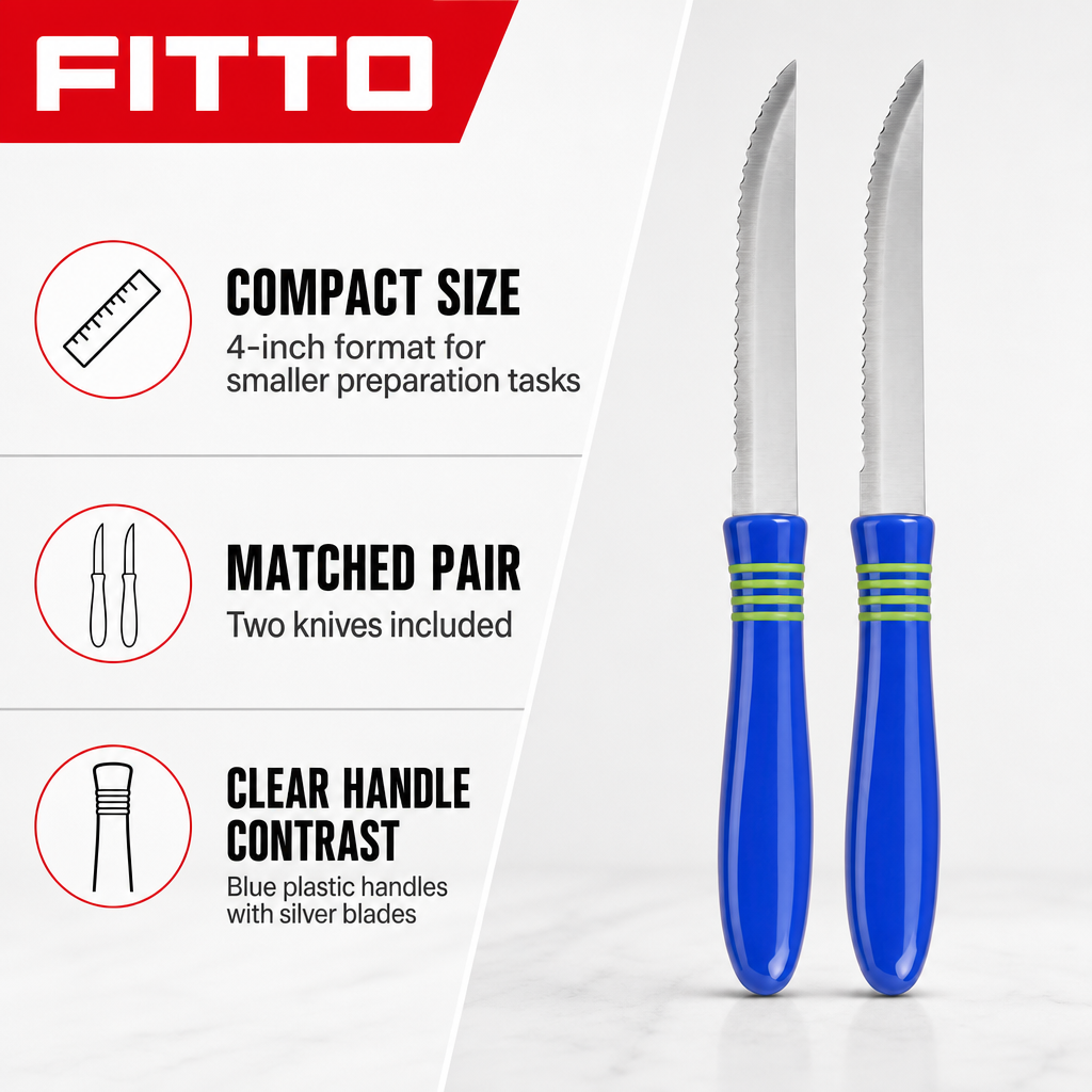 120 Pieces Kitchen Knives 4 Inch with Plastic Handle, Blue and Silver, 2 Pieces