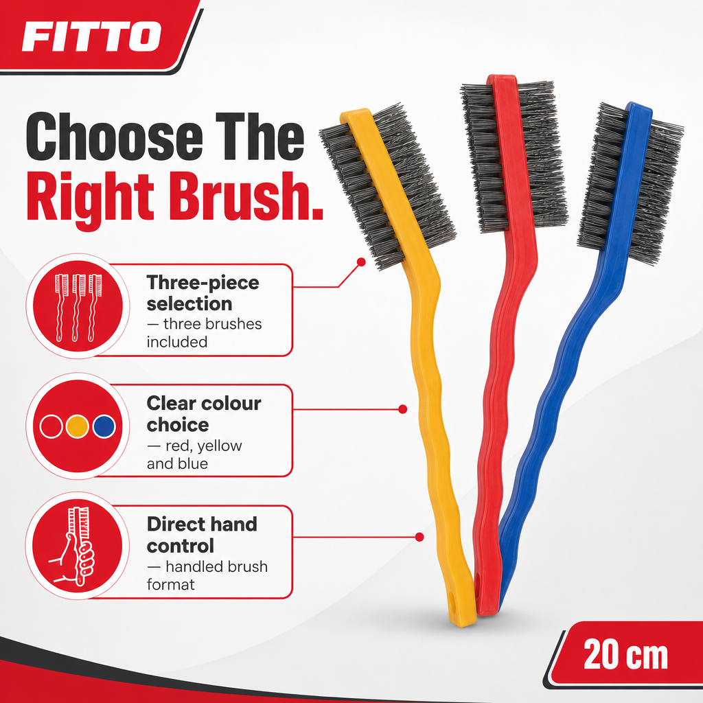 120 Pieces Wire Brush Set, 20 cm, Red Yellow Blue, 3 Pieces for Hand Cleaning and Surface Preparation