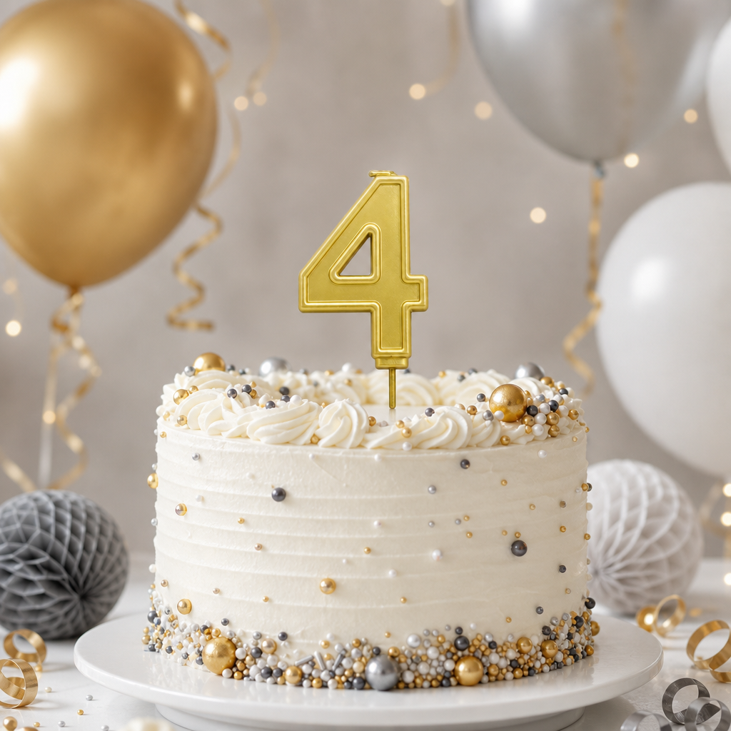 240 Pieces Number 4 Cake Candle, Gold or Silver Single Unit for Birthday Cake Decoration