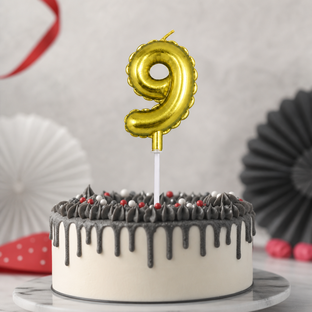 240 Pieces Number 9 Cake Candle, 6 cm, Gold Happy Birthday Party Decorations